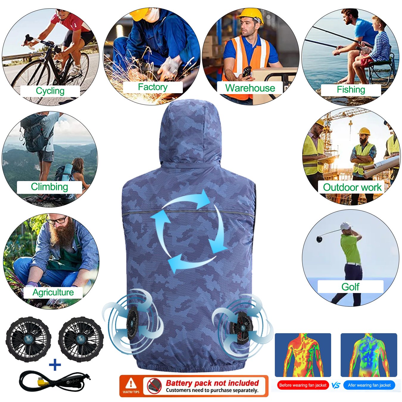 Ventilador de Verão 12V/5V par - Outdoor Sport Jacket Brand avaliação e preço